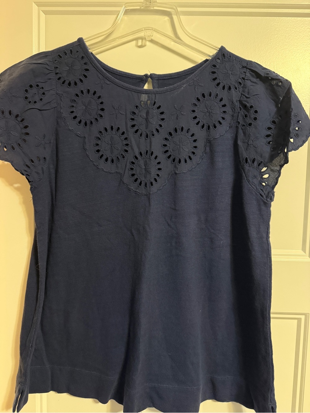LOFT Medium Navy Eyelet Embroidered Short Sleeve Top